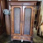 French Armoire w/ Urn & Column, and Floral Motif on Frosted Glass Panels — Architectural Salvage