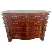 19th Century English Marble-Top Commode in Feathered Mahogany