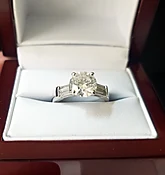 1.30 Carat Round Cut Three Stone Paper Baguette Engagement Ring