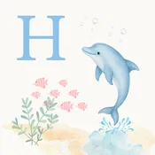 Dolphin Coastal Alphabet Printable Art - Blue