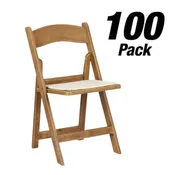 100 Pack Chestnut Resin Folding Chairs with Ivory Vinyl Cushions