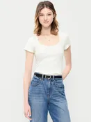 Lace-Trim Sweetheart-Neck Ribbed Top