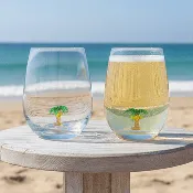 16 oz Large Pour Wine Glass, Palm Tree