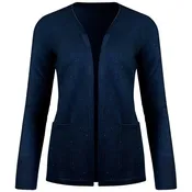 2 Pocket Long Sequin Open Cardigan in Deep Ocean Blue