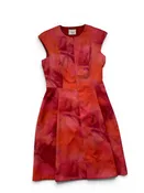 AKRIS Size 8 DRESS ORANGE RED FORNT ZIPPER CAP SLEEVE POLY BLEND