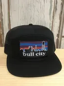7 Panel Bull City Skyline Durham NC Patch Trucker Hat Black/Black
