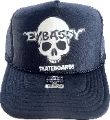 Black Trucker Cap White Skully print