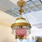 Victorian Electrified Oil Crystal & Brass Chandelier