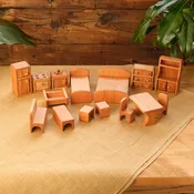 15 Piece Deluxe Dollhouse Furniture Set - Cherry Wood