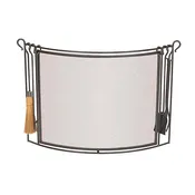 Bowed Steel Fireplace Screen With 4-Piece Tool Set