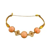 14K Gold Coral Bracelet – Antique Etruscan Style – Filigree Medallions