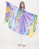 Abstract Seascape Satin Feel Thin Scarf - PURPLE BLUE (Pack of 6)