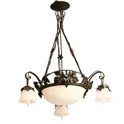 French Art Nouveau-Style Wrought Iron 3 Light Chandelier