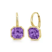 10.07ct Amethyst Solitaire Bezel Set Leverback Huggie Earrings