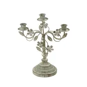 3 Candle Stand with Flowers, Metal