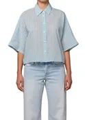 AGOLDE - Merrin Shirt in Wirrel Stripe Powder Blue and Mint