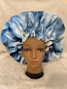 Blue & White Tie Dye XLarge Satin Elastic Bonnet