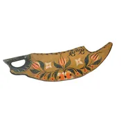 19th C. Norwegian Original Red Painted Pine Scutching Knife Dated 1858