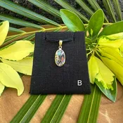 14kt Gold Plated Lālani Black Coral Composite Oval Pendant- Grid Inlay