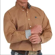 Cinch Men's LS Geometric Orange Print Shirt MTW1105886