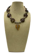 Smooth jasper coin necklace with baltic amber pendant