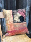 Handmade Wet Felted Pillow by Sharon Mansfield  - Wool & Silk Fibers with Envelope Back - Approximately 15" x 15"