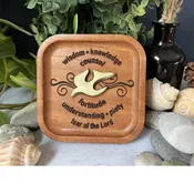 7 GIFTS OF HOLY SPIRT LE CEDAR TRINKET DISH W/BO DOVE