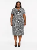 Plus Size Sheath Midi Length Zebra Print Dress - Black and White