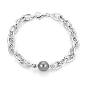10-11mm Cultured Tahitian Pearl Sterling Silver Oval Link Bracelet | 8.5 Inches | Men's