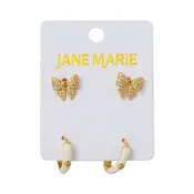18K Gold Plated Bow with White Huggie Earring Set