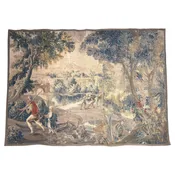 18th Century French Aubusson Pastoral Tapestry with Fishermen, Verdure &amp; Castle