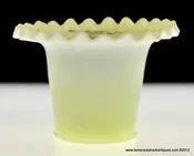 1915 Fenton Custard Glass Light Green Hat Vase Silver Blackberry Banded Pattern
