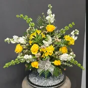 Yellow and White Sympathy Floor basket