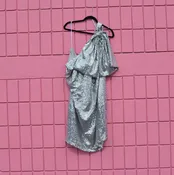 #127 4X (28) Eloquii Silver Bow Shoulder Sequin Dress