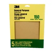 3M Aluminum Oxide Sandpaper, 150 Grit, 11.00 in x 9.00 in (5 Pack)