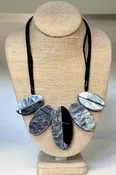 2 Tone Marble Oval Bib Necklace on Cord- FINAL SALE