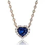 14K Rose Gold GIA Certified Heart Cut Sapphire and Diamonds By The Inch Necklace