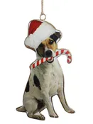 Dog with Candy Cane, Hanging Enamel Ornament