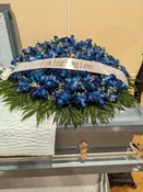 Elegant Blue Rose Funeral Spray with Personalized Ribbon — A1 Flowers