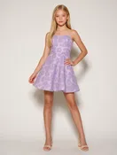 Fit and Flare Floral Sequin Lace Up Dress