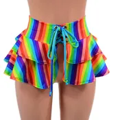 10" Ultra Mini Double Tiered Mini Skirt in Rainbow Stripe