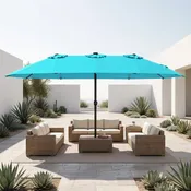 15.5 Ft Patio Umbrella and Solar LED Lights