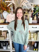 Easel Dusty Blue Printed Mineral Wash Sweatshirt