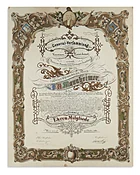 (1793-1865). Testimonial Certificate presented to Rabbi Mannheimer on the occasion of his 70th birthday presented by Esrat Israel - Verein zur Unterstützung bedrängter Israeliten, Vienna. October 17, 1863.