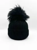 Angora Wool Blend Ribbed Hat in Black