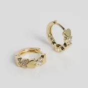 Adorn 512 Gold Plate & CZ Heart Huggie Hoop Earrings