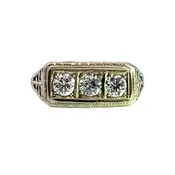 Art Deco 18K white gold and diamond signet style ring