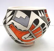 Acoma Judy Lewis Small Handmade and Hand Painted Multi-Pattern Polychrome Bowl