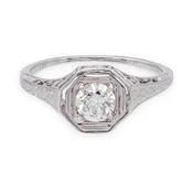 Antique Art Deco 14K White Gold Diamond Engagement Ring .40 ct E-F VS1-VS2