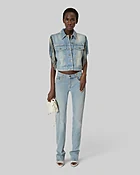 Blouson en denim avec franges et studs bleu